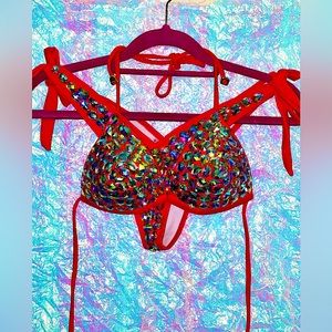 NWT Rhinestone Thong Bikini